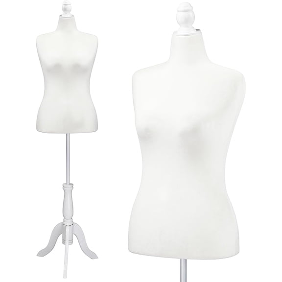 Bonnlo Female Dress Form Pinnable Mannequin Body Torso with Wooden Tripod Base Stand (White, 10-12)