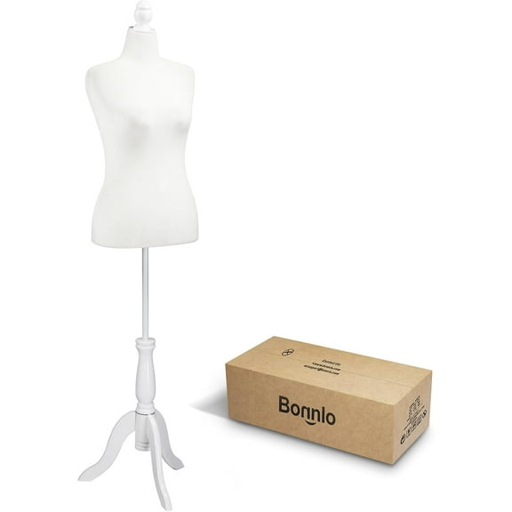 Bonnlo Female Dress Form Pinnable Mannequin Body Torso with Wooden Tripod Base Stand