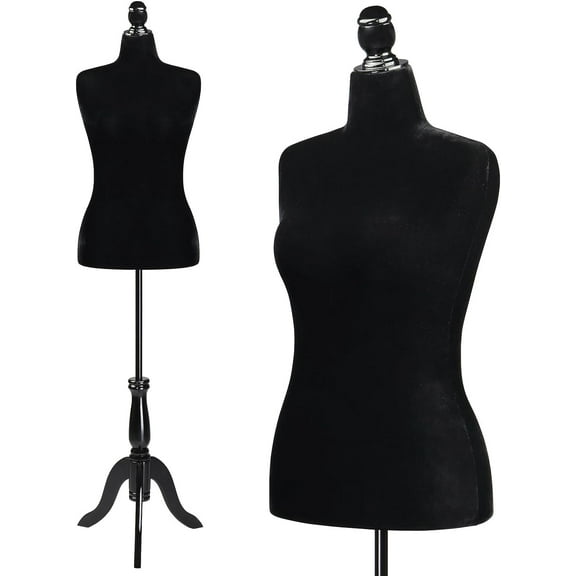 Bonnlo Female Dress Form Size 10-16, Adjustable Height Torso Body with Upgraded Tripod Stand, Medium Size Mannequin for Sewing and Display (14-16, Black)