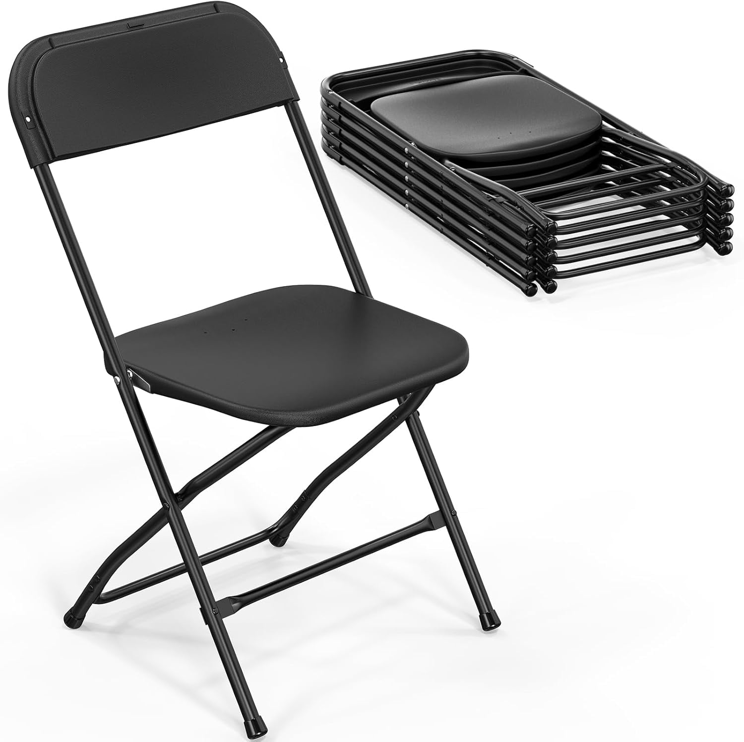 Bonnlo Folding Chairs Set of 6, Black Plastic Chair Sturdy Seat with ...