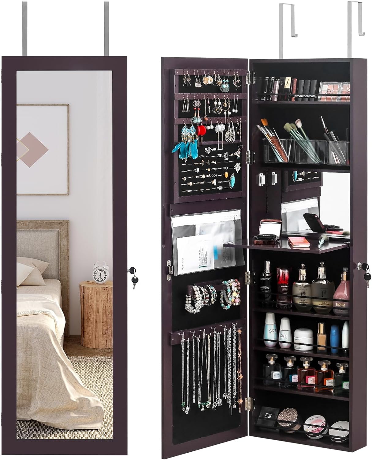 Bonnlo Jewelry Armoire Organizer with Mirror, SpaceSaving 2 in 1 Wall