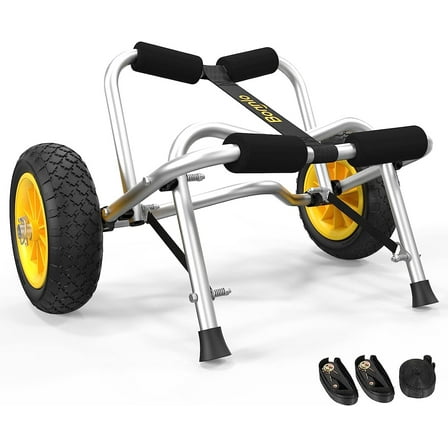 Bonnlo Kayak Cart Canoe Dolly Fishing Kayak Accessories Carrier Foldable Paddle Board Trolley Boat Trailer Transport with NO-Flat Airless Tires Wheels and 2 Ratchet Straps