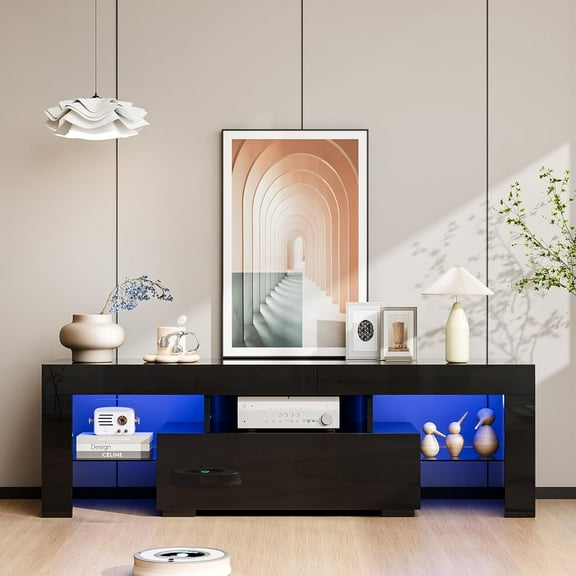 Bonnlo LED TV Stand for TVs Up to 60 Inch, Modern Entertainment Center with LED Lights and Storage for Living Room (Black, 51'' x 14'' x 18'')