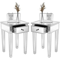 Bonnlo Mirrored Nightstand Set of 2, End Table, Small Modern Bedside Table/Night Stand with Drawer for Bedroom Living Room, Silver
