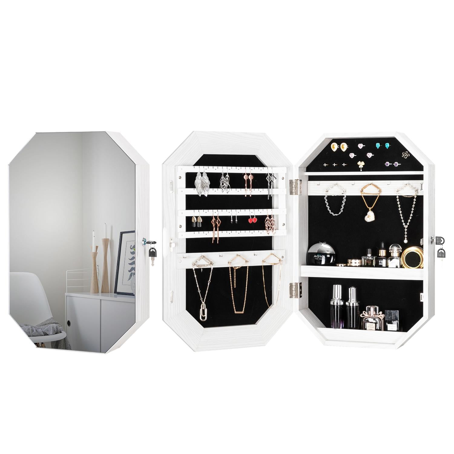 Bonnlo Jewelry Armoire Full Mirror White