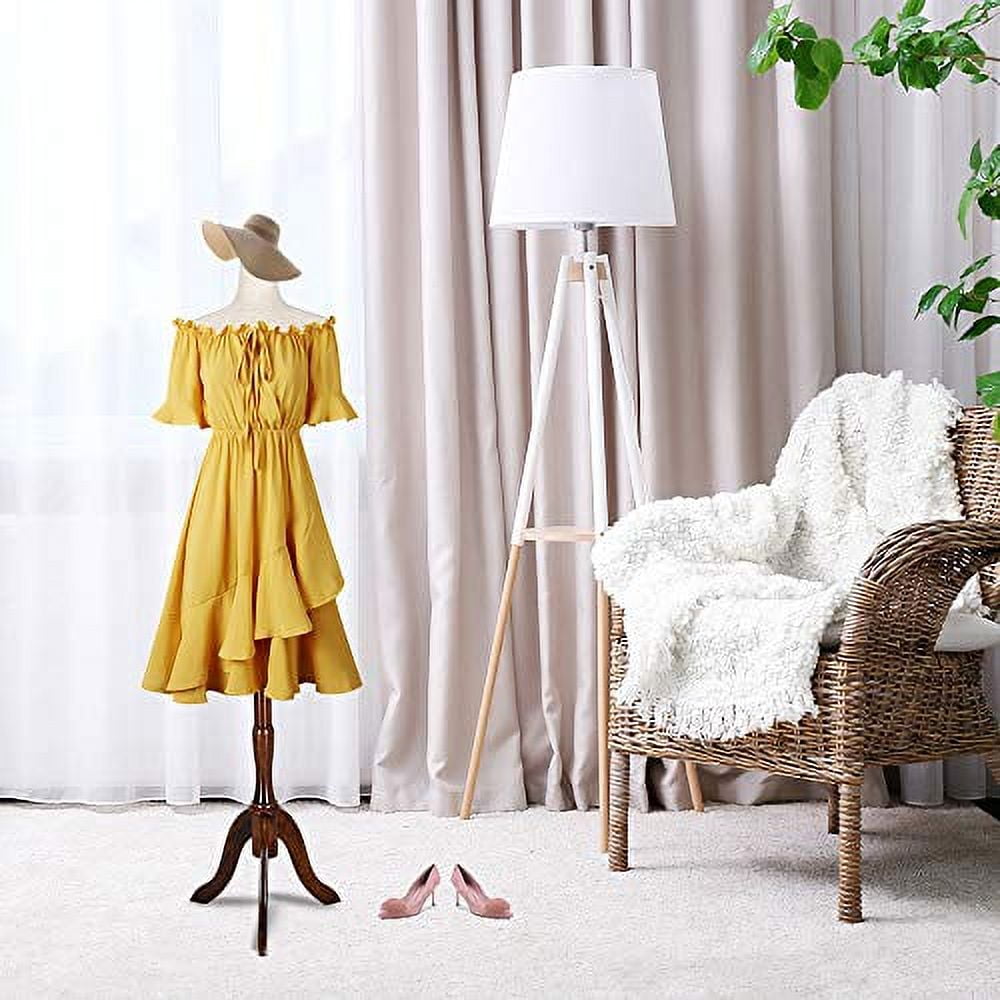 Bonnlo Upgraded Female Dress Form, Mannequin Torse Body with Adjustable Rubber Wood Stand for Dress Jewelry Display (White, 6-8)