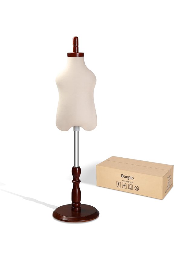White Kid Dress Form, Toddler Mannequin Torso with Adjustable Wood Stand (0.5-1 Years Old)