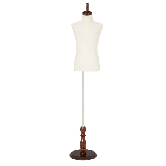 Bonnlo White Kid Dress Form, Toddler Mannequin Torso with Adjustable Wood Stand(7-8 Years Old)