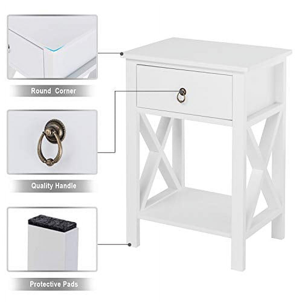 Bonnlo White Nightstands Set of 2, Night Stand Set of 2 with Drawer