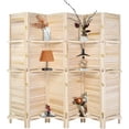 thumbnail image 1 of Bonnlo Wood Room Divider Privacy Screen, 5.9 Ft Tall Folding Partition Wall Divider, Indoor Freestanding Hinged Space Separator (Natural, 6 Panel with Shelves), 1 of 7