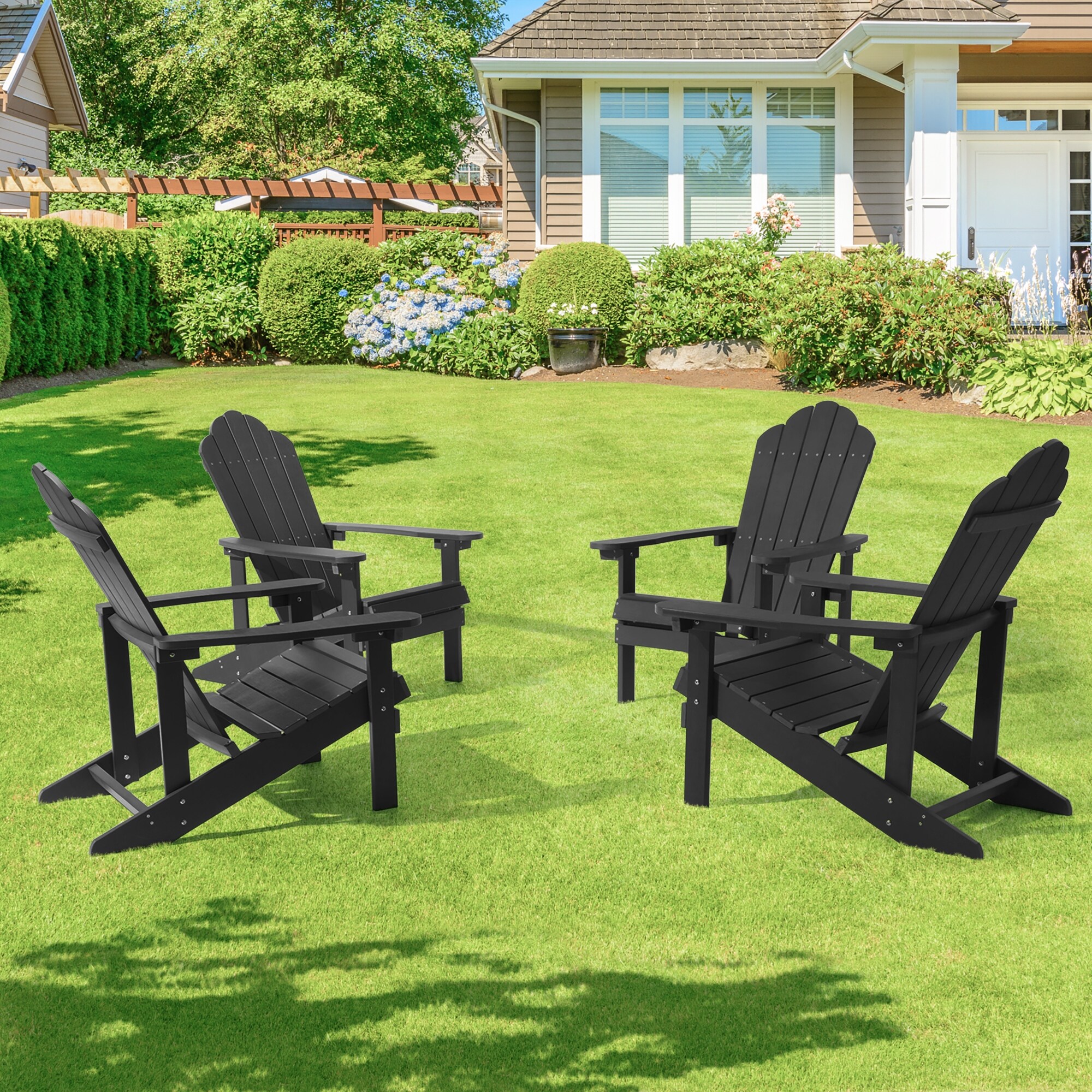 Bonosuki Outdoor 4Piece Plastic Patio Adirondack Chairs Set Olive