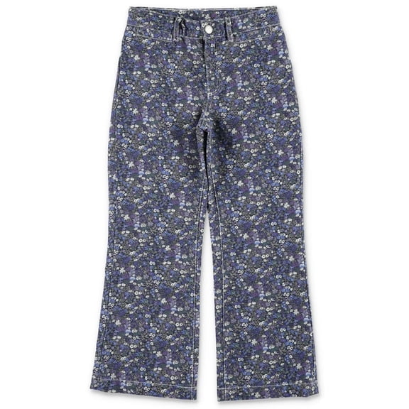 Bonpoint Floral Motif Cotton Denim Flared Pants, Size 10