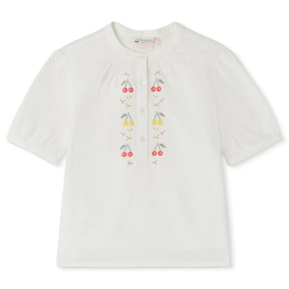 Bonpoint Girls Embroidered-Logo Cotton Blouse, Size 6Y