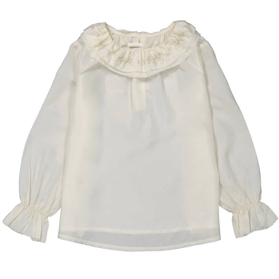Bonpoint Kids White Lait Jaya Ruffle-Trim Silk Blouse, Size 6Y
