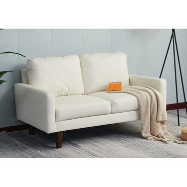 Bonrcea Leather Loveseat Comfy Sofa Modern Couch with Wooden Legs for Living Room, Office - Beige