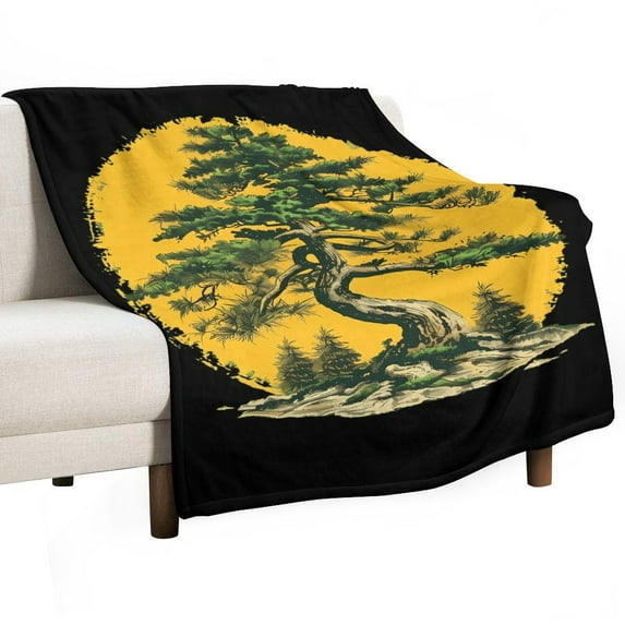 Bonsai And Japanese Tree Super Soft Blanket Flannel Throw Blanket Flannel Microfiber Blankets for Couch Bed Sofa Fluffy and Warm 60"x80"