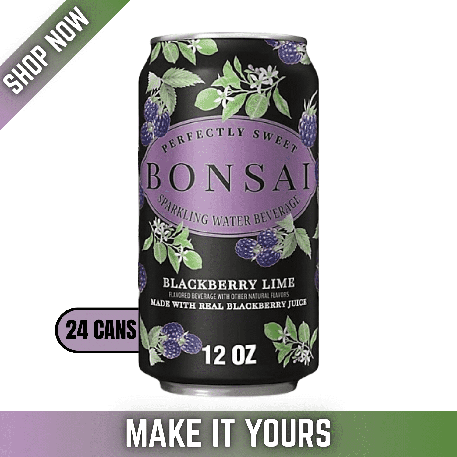 Bonsai™ Blackberry Lime Sweetened Sparkling Water, 12 oz Cans, 24 Pack