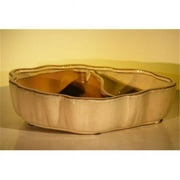 Bonsai Boy 9.5 x 7.5 x 2.25 in. Ceramic Bonsai Pot - Oval with Scalloped Edges - Land & Water Divider, Biege
