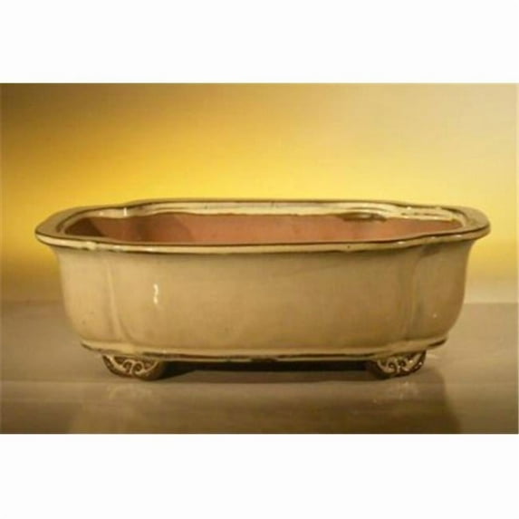 Bonsai Boy L191 10 x 8 x 3.125 in. Ceramic Bonsai Pot, Beige - Rectangle
