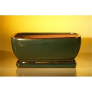 Bonsai Boy L241 10.75 x 8.5 x 4.125 in. Ceramic Bonsai Pot, Dark Moss Green - Rectangle
