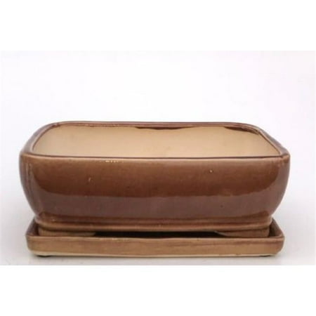 Bonsai Boy L246a 11 x 8.25 x 3.5 in. Rectangle Aztec Ceramic Pot with Humidity Drip Tray, Orange