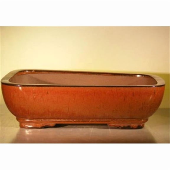 Bonsai Boy L271 14 x 11.5 x 4 in. Ceramic Bonsai Pot, Aztec Orange - Rectangle