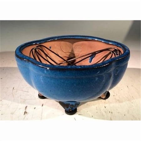 Bonsai Boy L355 Ceramic Bonsai Pot, Blue - Lotus Shaped