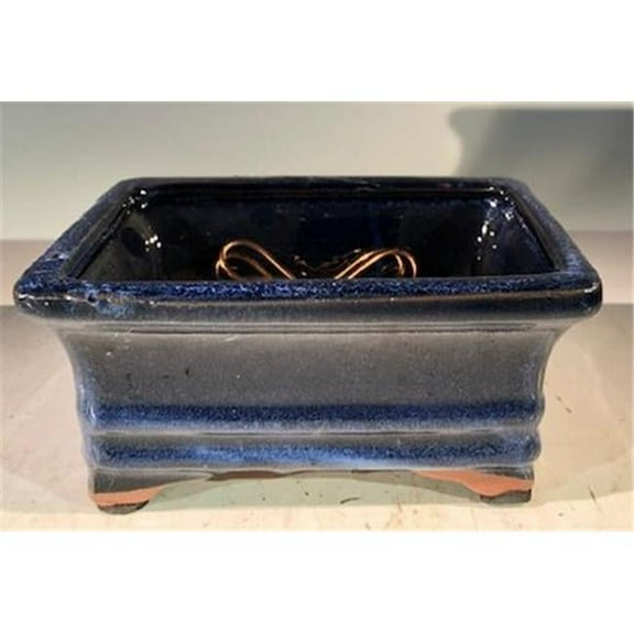 Bonsai Boy L359 Ceramic Bonsai Pot, Marble Blue - Rectangle