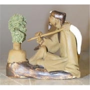 Bonsai Boy e2950 Ceramic Figurine - Man with Bonsai Tree Holding a Brush