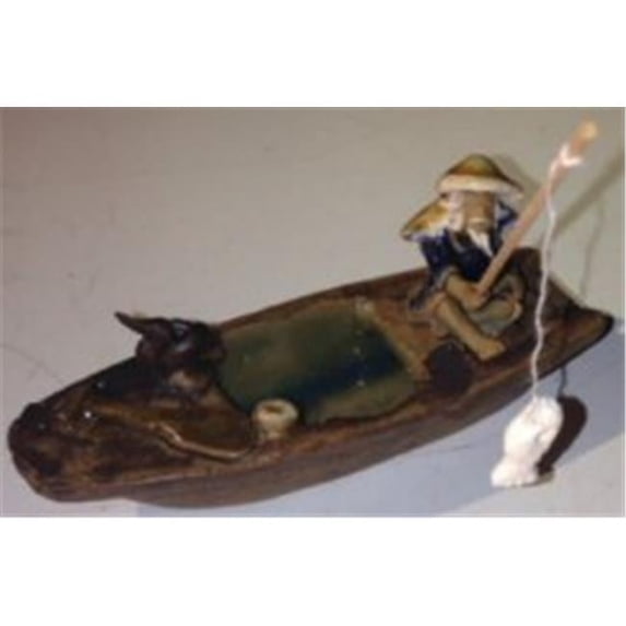 Bonsai Boy e3018 Ceramic Figurine - Fisherman On A Boat Fishing with Duck