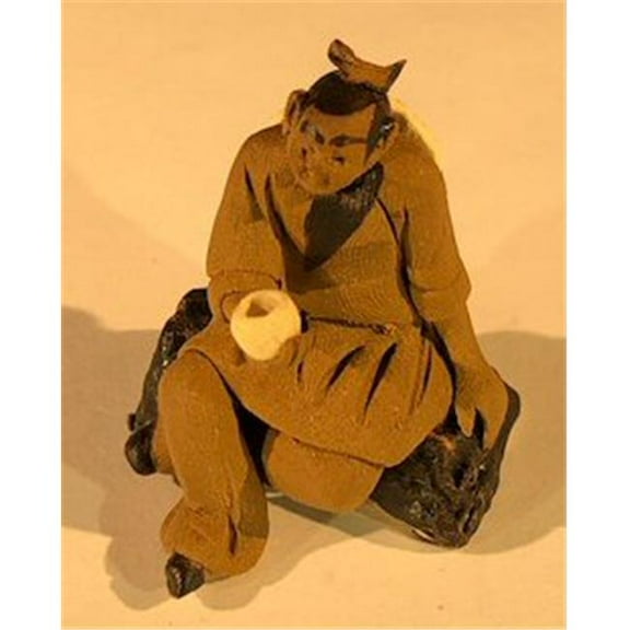 Bonsai Boy e3468 1.5 in. Miniature Ceramic Figurine - Mud Man Holding Cup
