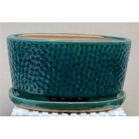 Bonsai Boy of New York L243b 10.5 x 8.25 x 4.75 in. Crackle Blue Ceramic Bonsai Pot with Humidity & Drip Tray, Oval