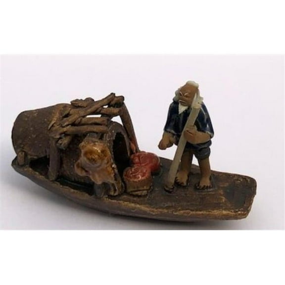 Bonsai Boy of New York e3519 3 in. Man on Sampan Boat Ceramic Figurine