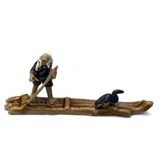 Bonsai Boy of   York e3261 Miniature Figurine Man Riding On Raft with Single Duck - 1.25 in.