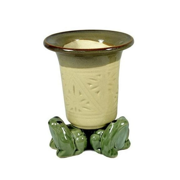 Bonsai Boy of York h104 Tan Round Bamboo Pot with Three Frogs - 4.0 x 4.0 x 4.0 in.