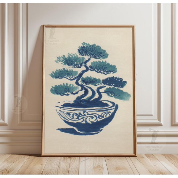 Bonsai Cascade Poster, Japanese Botanical Art, Minimal Tree, Zen Nature Decor, Poster Only