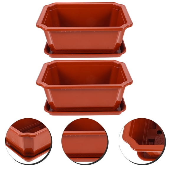 ETEREAUTY 2Pcs Large Dark Red Plastic Bonsai Pots for Household and Office Plants