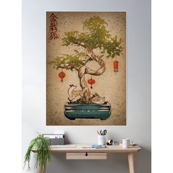 Bonsai Fox Poster Wall Art, Modern Wall Decor For Living Room Bedroom, 8x12 UNFRAMED