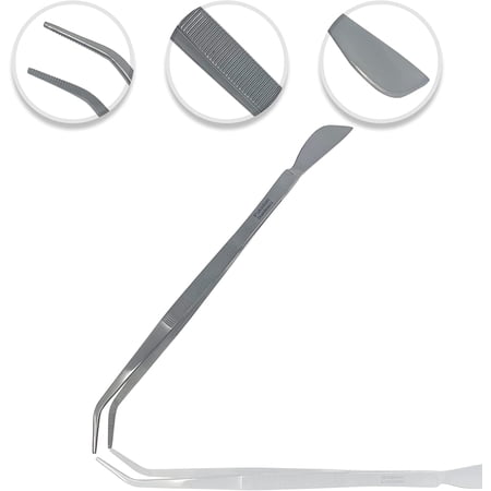 Bonsai Gardening Tweezer with Blade Spatula 8-1/4in (210mm) Stainless Steel for Micro Landscape, Diamond Painting, Electronic Components (Stainless Steel, Straight Blade)