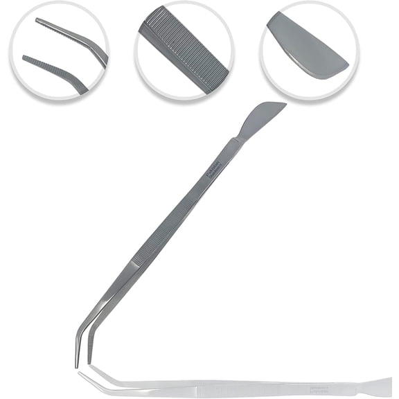 Bonsai Gardening Tweezer with Blade Spatula 8-1/4in (210mm) Stainless Steel for Micro Landscape, Diamond Painting, Electronic Components (Stainless Steel, Straight Blade)