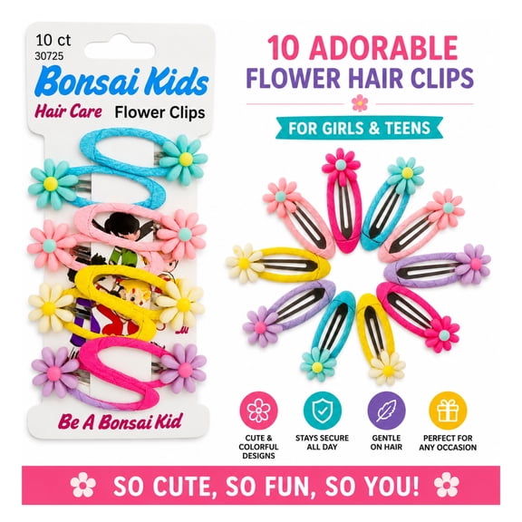 No Slip Snap Hair Clips for Girls 10 Pack - Colorful Flower Design Barrettes, Cute Non-Slip Metal Hair Accessories for Kids Toddlers, Teens Women