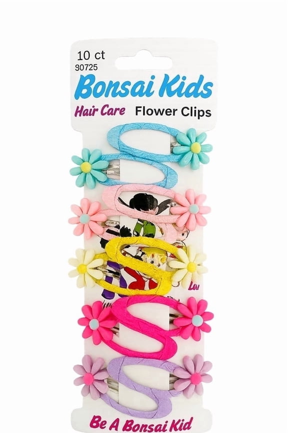 Bonsai Kids Flower Hair Clips for Girls 10 Count Multicolor Snap Clips