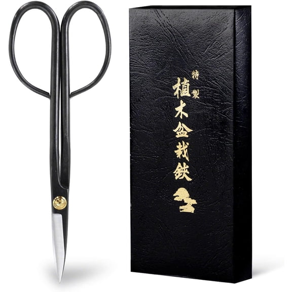 Bonsai Pruning Shears with Long Handle, Black, 210 mm, Japanese Style, Round Point, Hollow-Edge Straight Blade, Ambidextrous