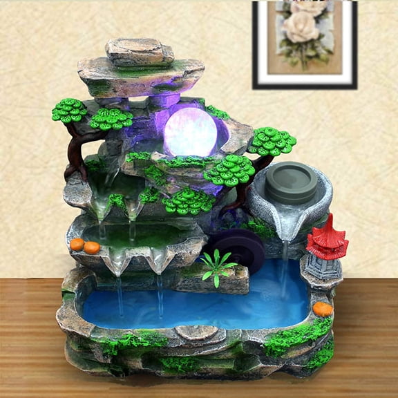 Bonsai Rockery Fountain, Tabletop Water Fountain, Desktop Chinese Fengshui Indoor Waterfall with LED Lights & Rockery, Suitable for Living Room, Bedroom, Office Decoration