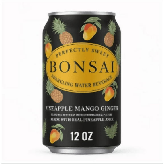 Bonsai Sparkling Water Beverage, Pineapple Mango Ginger, 12 fl oz Cans, Pack of 16 Perfectly Sweet, Made with Real Pineapple Juice