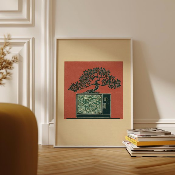 Bonsai TV Poster, Retro Illustration Wall Art Print