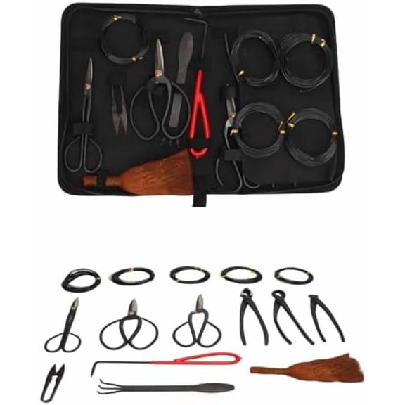 Bonsai Tool Set, 12 PCS Carbon Steel Succulent Gardening Trimming Tools Set, Bonsai Starter Trimming Care Kit Include Pruning Shears, Scissors, Wire Cutter in Root Hook Nylon Tool Case