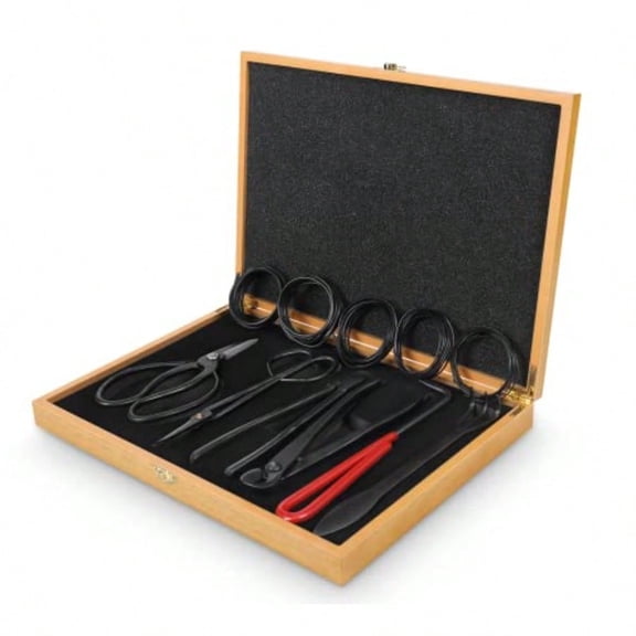 Bonsai Tools Set with Wood Box 12PCS Heavy Duty Bonsai Tree Kit Trimming Scissor Shears Concave Cutter Wire Rolls Wire Cutter and More Gardening Pruning Care Kit