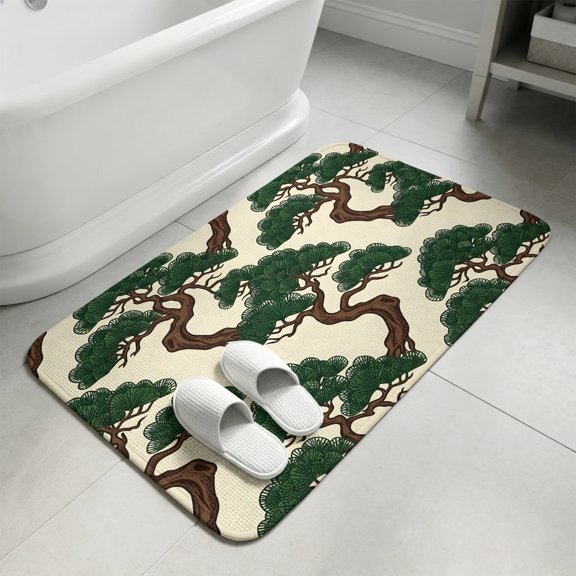 Bonsai Tree Bathroom Rugs Non Slip Washable Bath Mat Absorbent Front Door Mat Botanical Pine Japanese Zen Evergreen Eastern Indoor Doormat for Kitchen Entryway Shower Decor Accessories 15.7"x23.6"