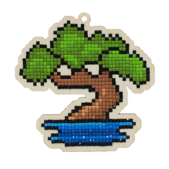 Bonsai Tree CSw423 Diamond Painting on Plywood Kit Embroidery Easy Small Green Blue By Crafting Spark Wood